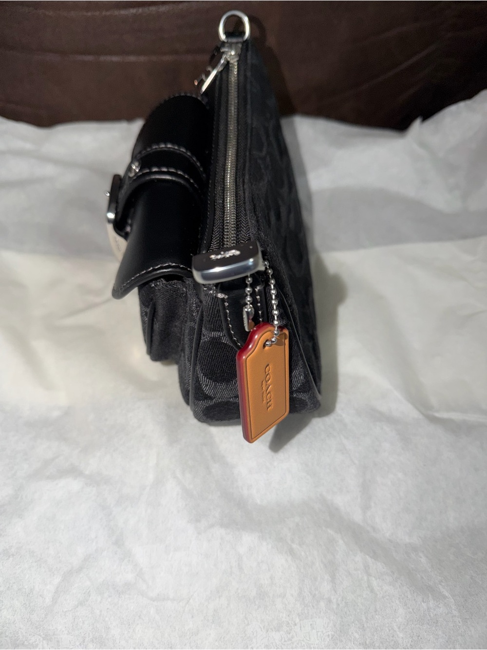 Coach Black Signature Canvas Mini Shoulder Bag with Buckle Detail - Picture 2 of 4